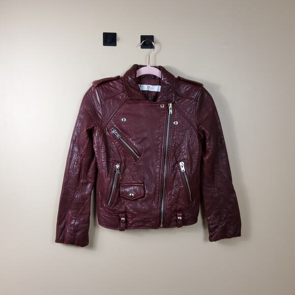 Iro Vintage Red Cropped Lambskin Leather Motorcycle Jacket Size 34/ US2 - Picture 1 of 12